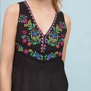 Anthropologie Maeve Floral Sheer Embroidered Tank